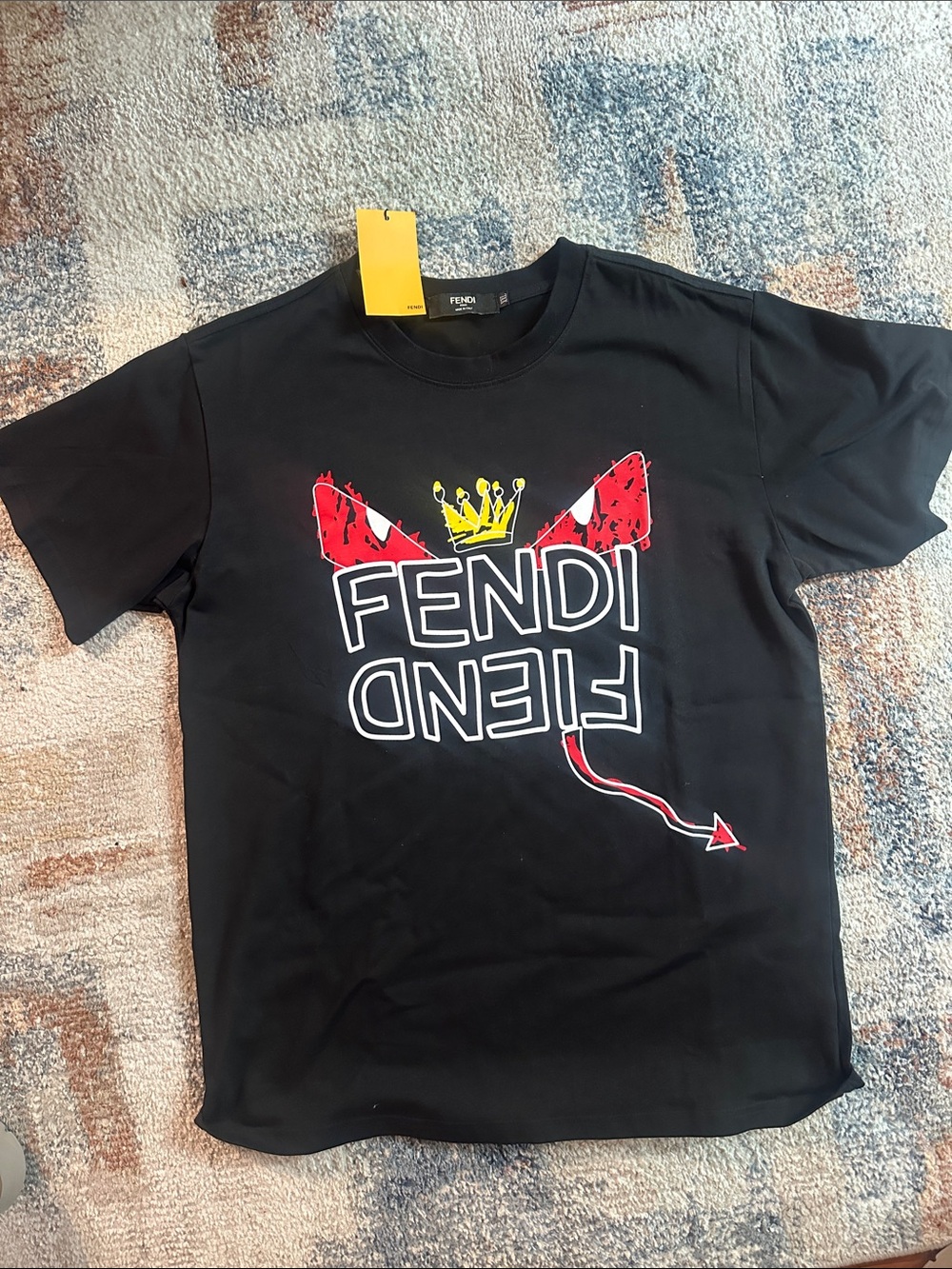 Fendi Black Short Sleeve Tee with Red & Yellow Graphic